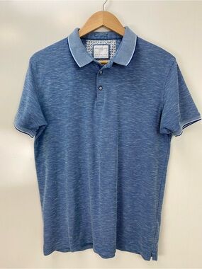 Denim & Flower Blue Heather Polo with Contrast Collar